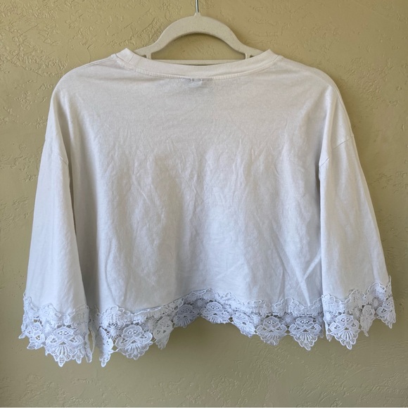 TOPSHOP White Boxy Lace Trim Mid sleeve crop Top Size 10 - Picture 3 of 8